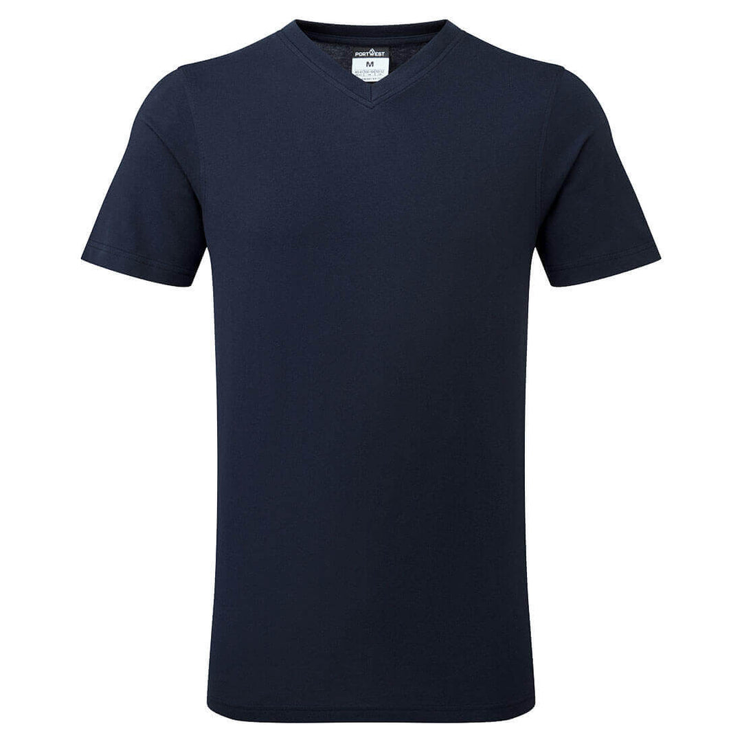 Portwest B197 V-Neck 100% Cotton Slim Fit T-Shirt Navy Main#colour_navy