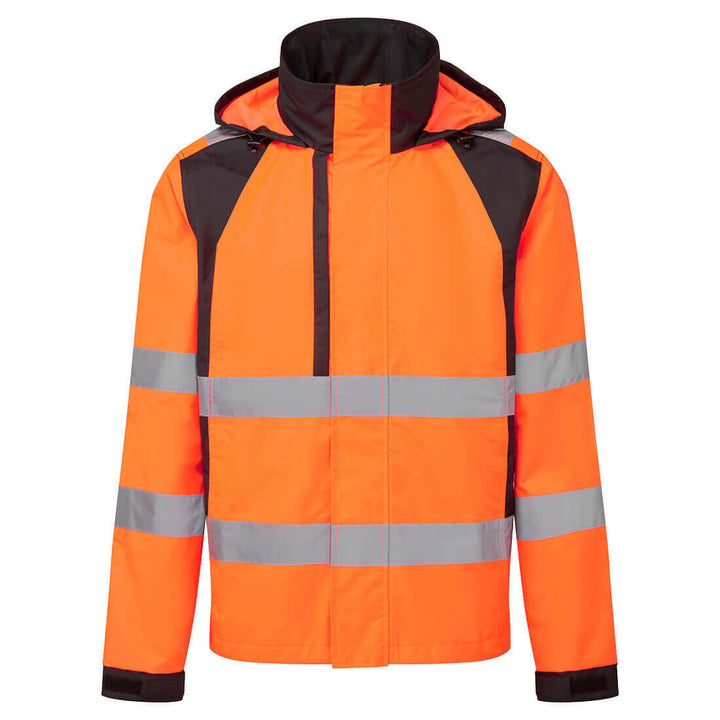 Portwest CD860 WX2 Eco Hi-Vis Waterproof Rain Jacket Orange/Black Main#colour_orange-black