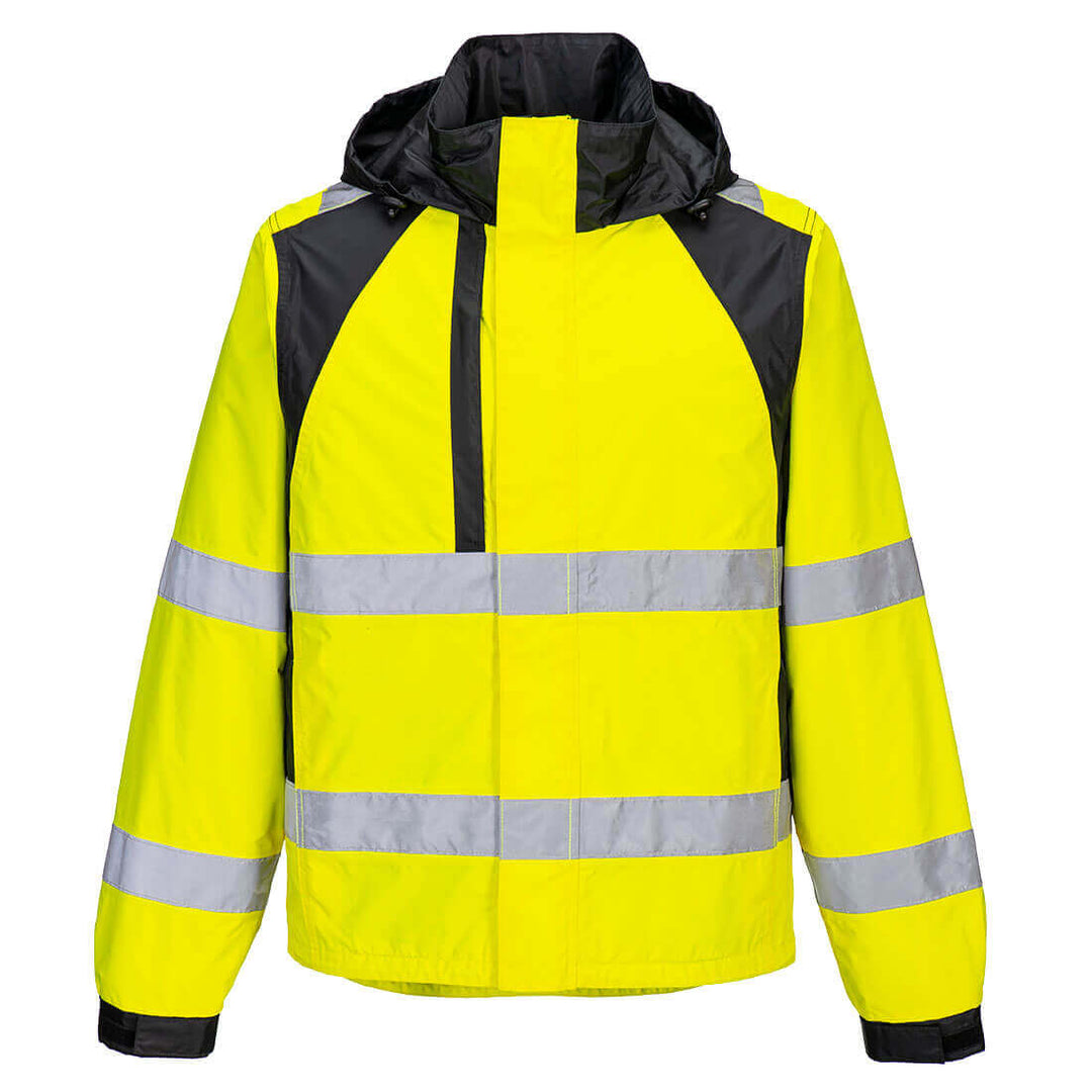 Portwest CD860 WX2 Eco Hi-Vis Waterproof Rain Jacket Yellow/Black Main#colour_yellow-black