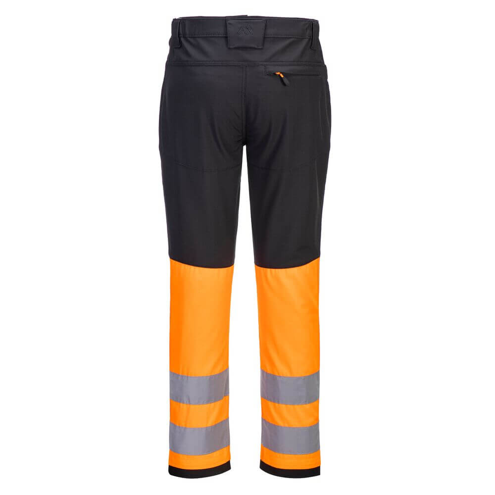 Portwest CD888 WX2 Eco Hi-Vis Class 1 4-Way-Stretch Service Trousers Orange/Black Rear#colour_orange-black