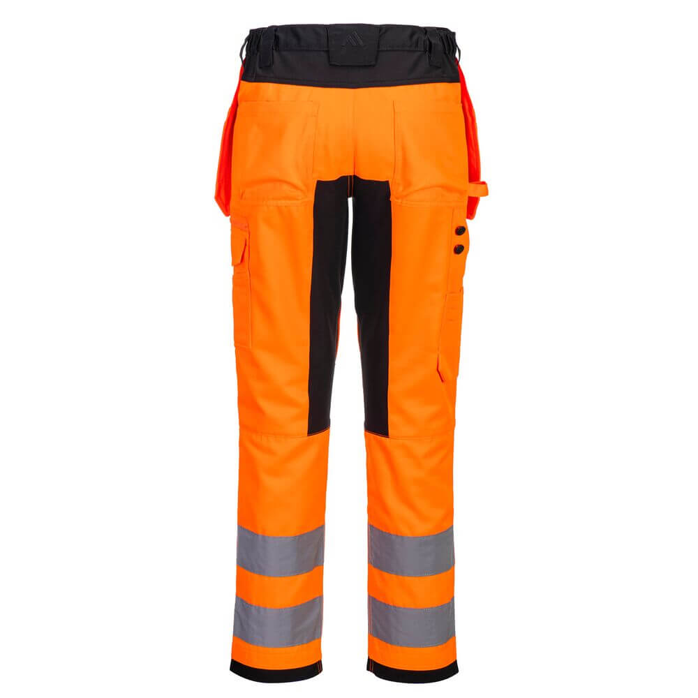 Portwest CD889 WX2 Eco Hi-Vis Holster Pocket Stretch Trousers Orange/Black Rear#colour_orange-black