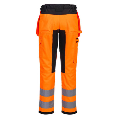 Portwest CD889 WX2 Eco Hi-Vis Holster Pocket Stretch Trousers Orange/Black Rear#colour_orange-black