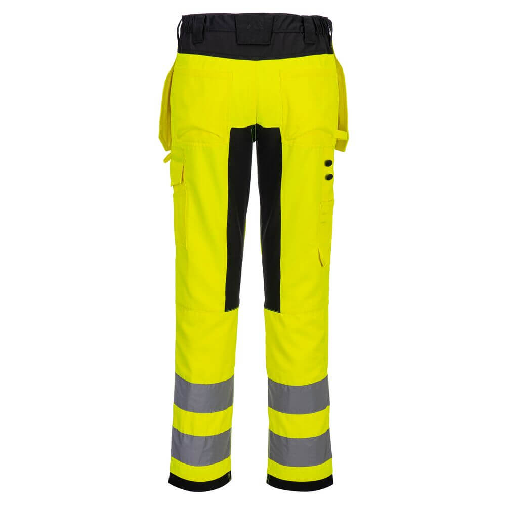 Portwest CD889 WX2 Eco Hi-Vis Holster Pocket Stretch Trousers Yellow/Black Rear#colour_yellow-black