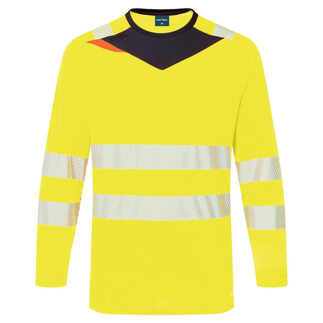 Portwest DX416 DX4 Hi-Vis Moisture Wicking Long Sleeve T-Shirt Yellow/Black Main#colour_yellow-black