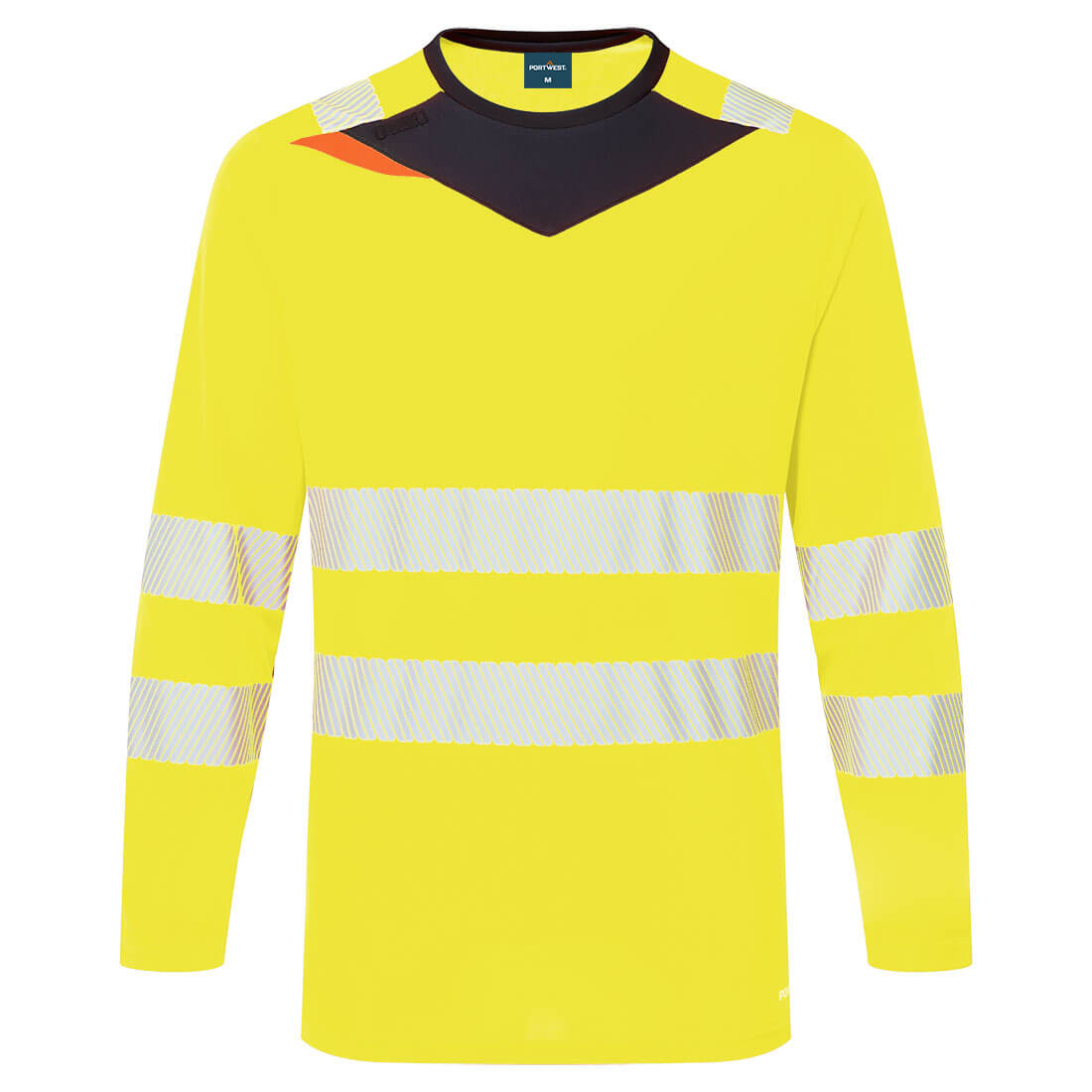 Portwest DX416 DX4 Hi-Vis Moisture Wicking Long Sleeve T-Shirt Yellow/Black Main#colour_yellow-black