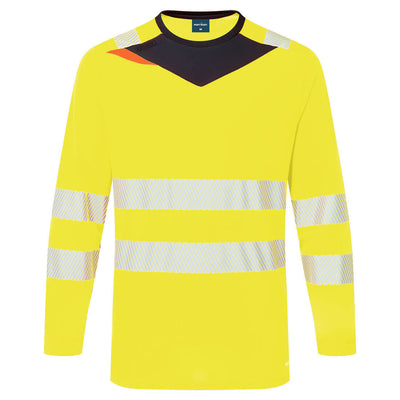 Portwest DX416 DX4 Hi-Vis Moisture Wicking Long Sleeve T-Shirt Yellow/Black Main#colour_yellow-black