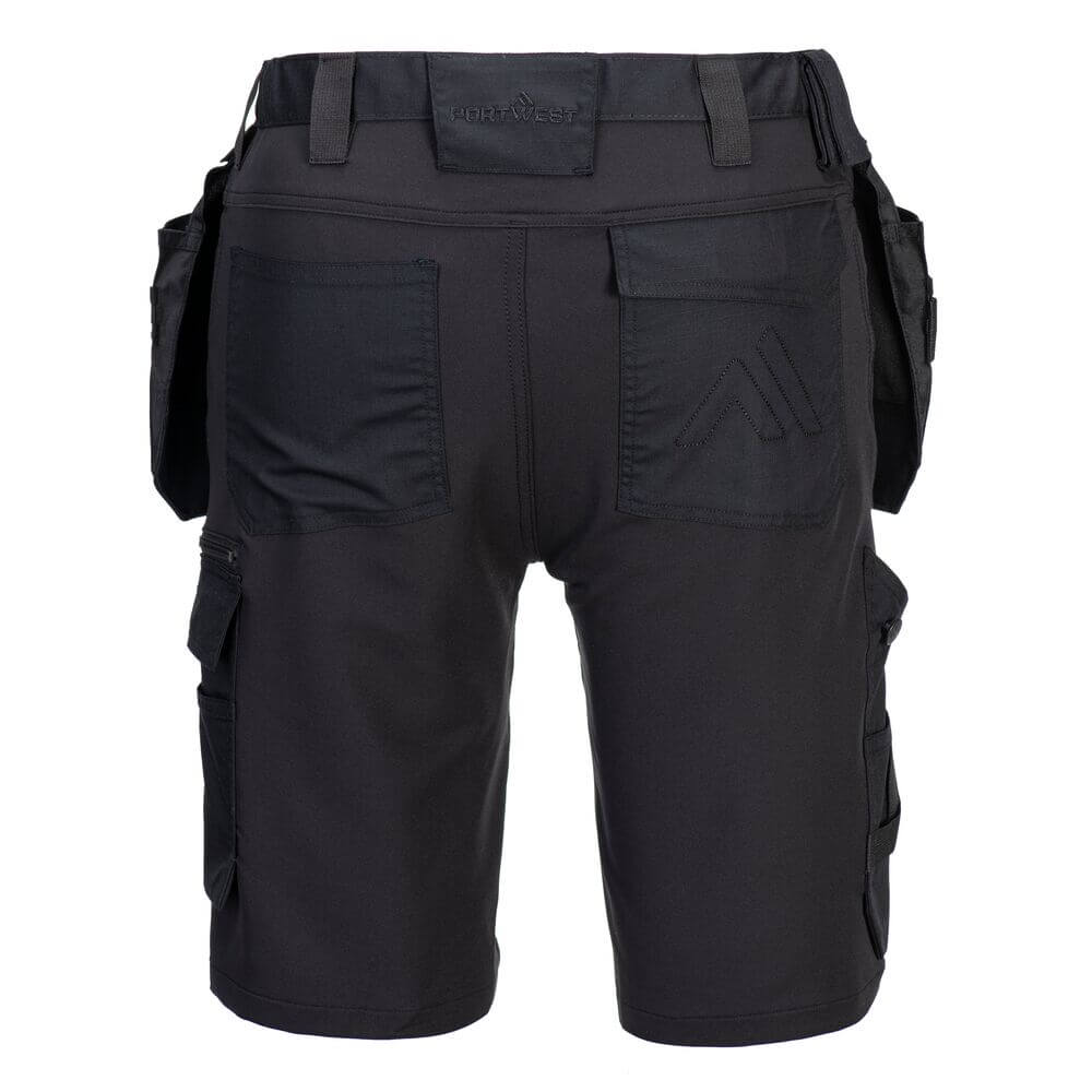 Portwest DX451 DX4 Craft 4-Way Stretch Holster Shorts Black Rear#colour_black