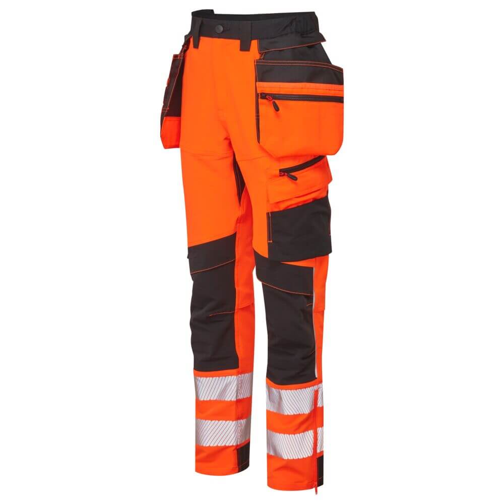 Portwest DX454 DX4 Hi-Vis 4-Way Stretch Detachable Holster Pocket Craft Trousers Orange/Black Image 2#colour_orange-black