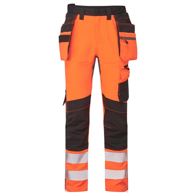 Portwest DX454 DX4 Hi-Vis 4-Way Stretch Detachable Holster Pocket Craft Trousers Orange/Black Main#colour_orange-black