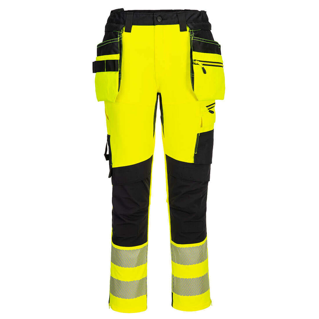 Portwest DX454 DX4 Hi-Vis 4-Way Stretch Detachable Holster Pocket Craft Trousers Yellow/Black Main#colour_yellow-black