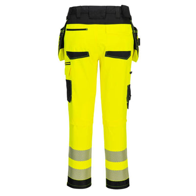 Portwest DX454 DX4 Hi-Vis 4-Way Stretch Detachable Holster Pocket Craft Trousers Yellow/Black Rear#colour_yellow-black