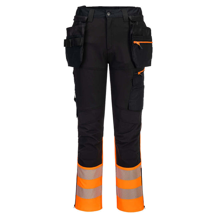 Portwest DX457 DX4 Hi-Vis Class 1 4-Way-Stretch Detachable Holster Pocket Craft Trousers Orange/Black Main#colour_orange-black