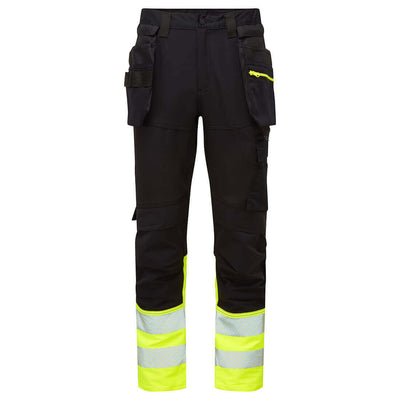 Portwest DX457 DX4 Hi-Vis Class 1 4-Way-Stretch Detachable Holster Pocket Craft Trousers Yellow/Black Main#colour_yellow-black