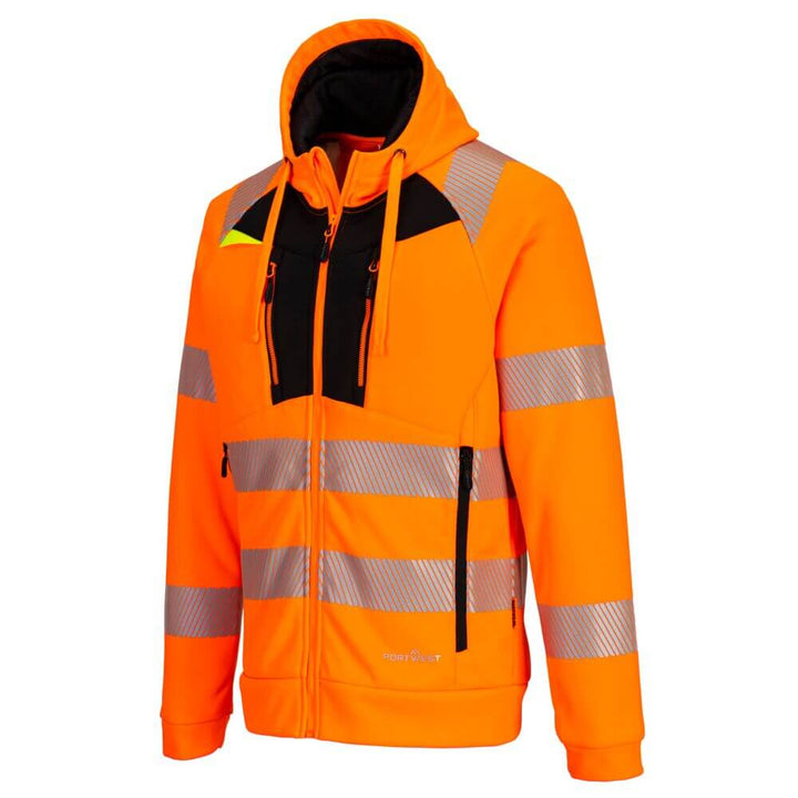 Portwest DX477 DX4 Hi-Vis Funnel Neck Zipped Sweatshirt Orange/Black Image 2#colour_orange-black