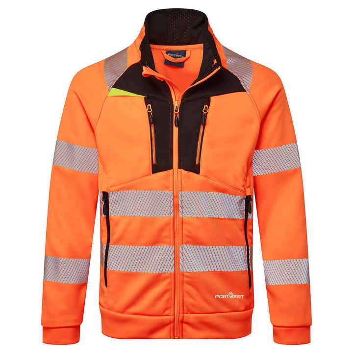 Portwest DX477 DX4 Hi-Vis Funnel Neck Zipped Sweatshirt Orange/Black Main#colour_orange-black