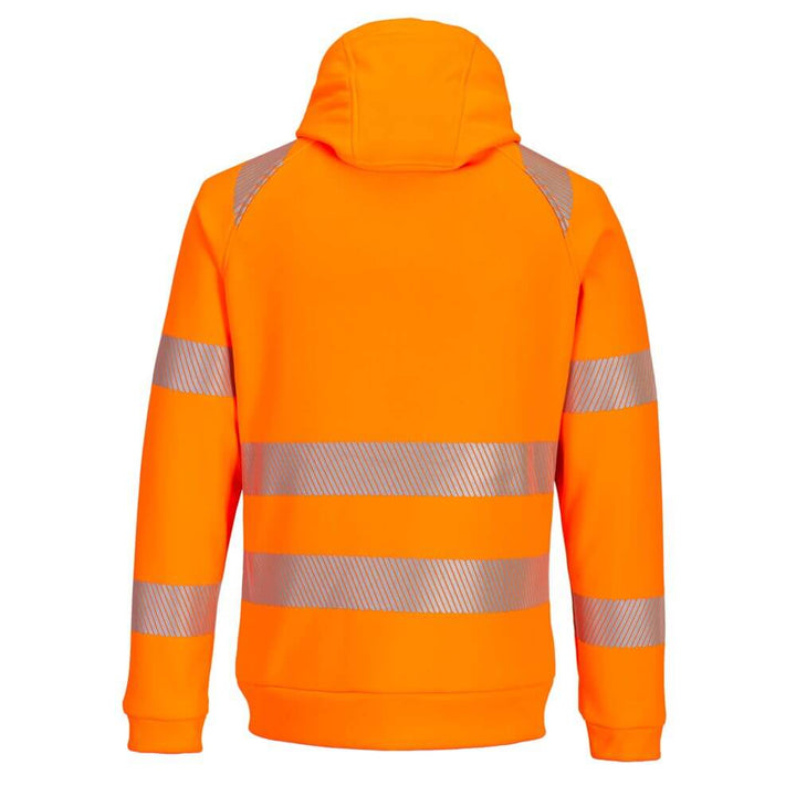 Portwest DX477 DX4 Hi-Vis Funnel Neck Zipped Sweatshirt Orange/Black Rear#colour_orange-black