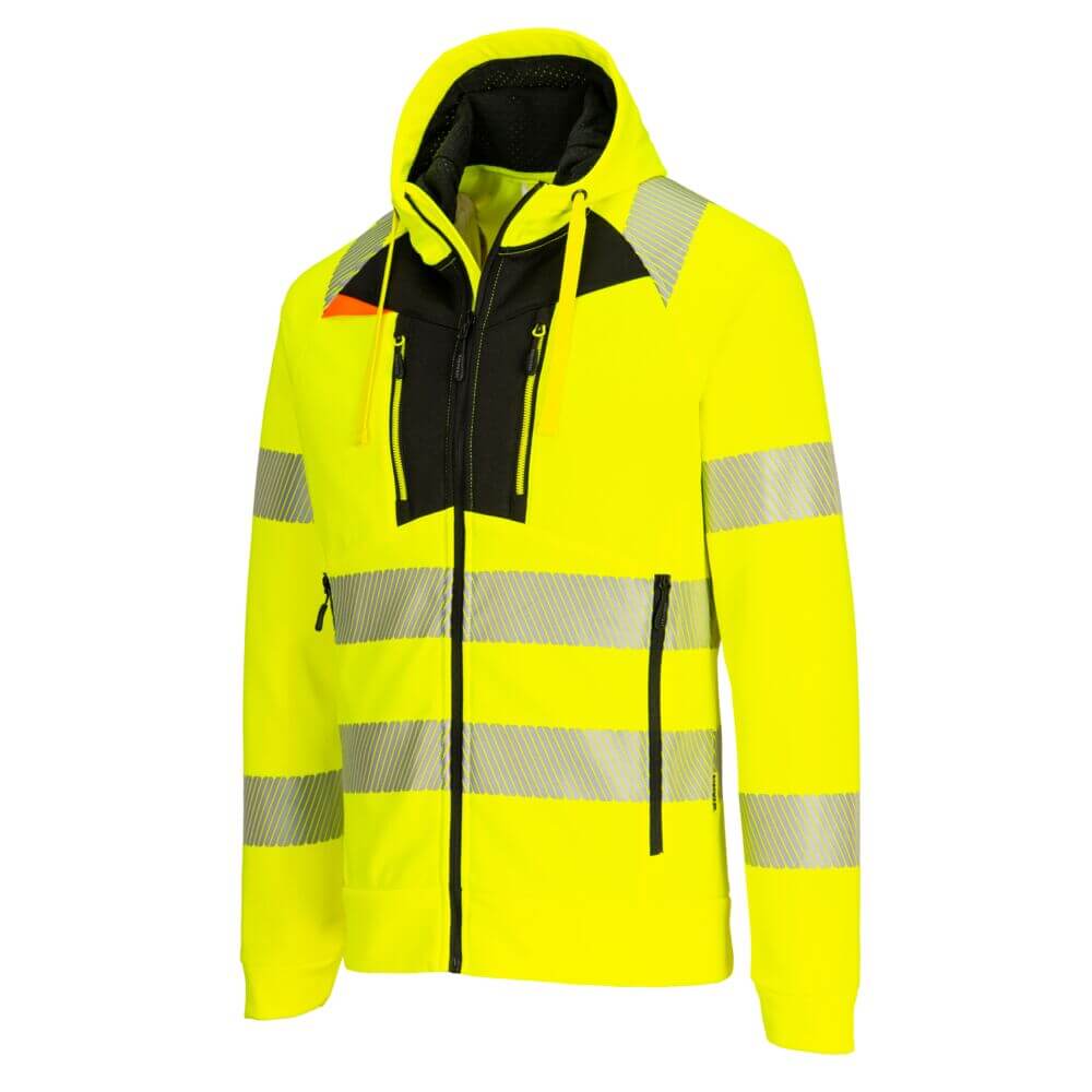 Portwest DX477 DX4 Hi-Vis Funnel Neck Zipped Sweatshirt Yellow/Black Image 2#colour_yellow-black