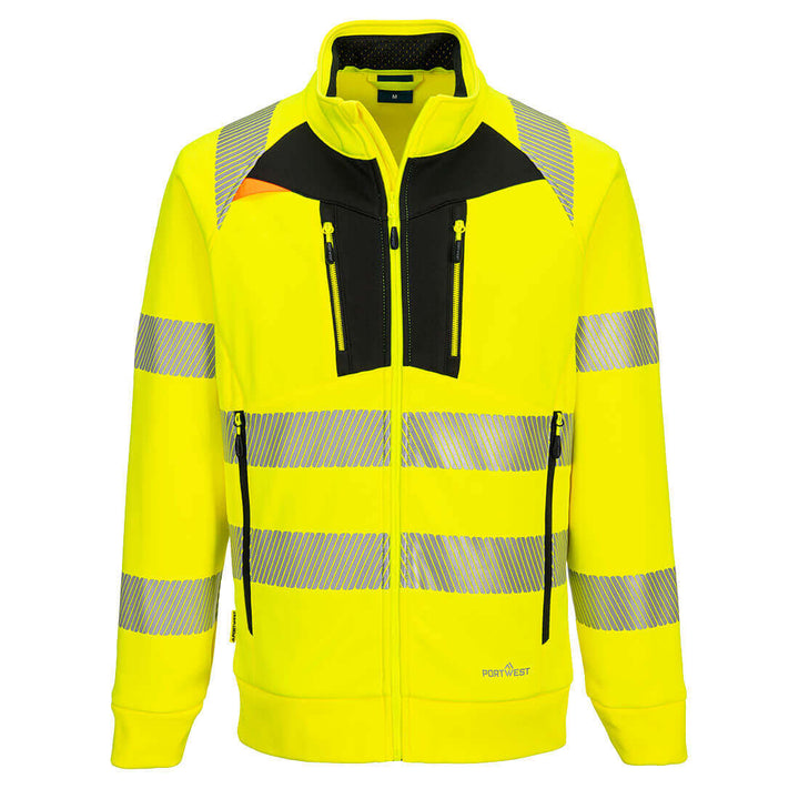 Portwest DX477 DX4 Hi-Vis Funnel Neck Zipped Sweatshirt Yellow/Black Main#colour_yellow-black