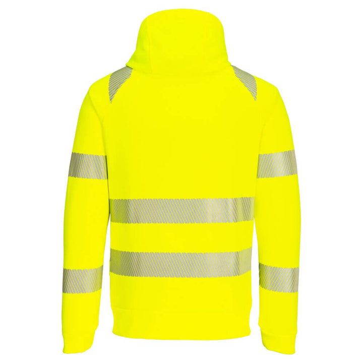 Portwest DX477 DX4 Hi-Vis Funnel Neck Zipped Sweatshirt Yellow/Black Rear#colour_yellow-black