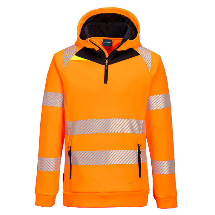 Portwest DX482 DX4 Hi-Vis 1/4 Zip Hoodie Orange/Black Main#colour_orange-black