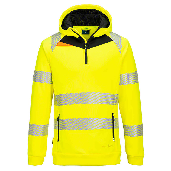 Portwest DX482 DX4 Hi-Vis 1/4 Zip Hoodie Yellow/Black Main#colour_yellow-black