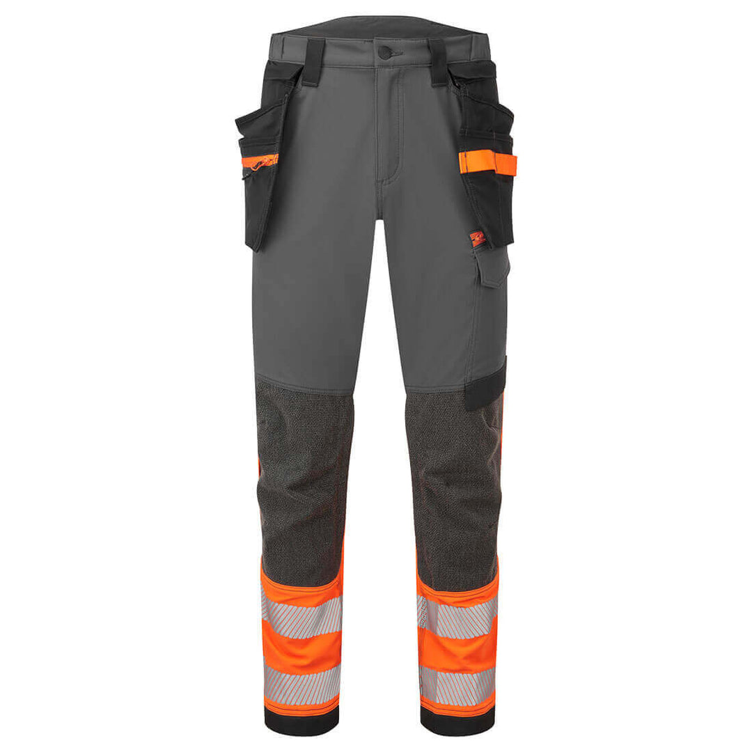 Portwest EV442 EV4 Hi-Vis 4-Way-Stretch Stretch Detachable Holster Class 1 Trousers  Main#colour_orange-grey