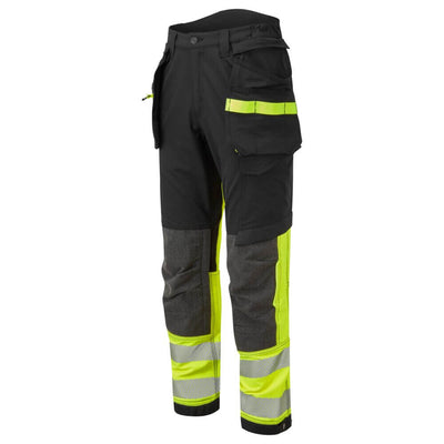 Portwest EV442 EV4 Hi-Vis 4-Way-Stretch Stretch Detachable Holster Class 1 Trousers Yellow/Black Image 2#colour_yellow-black