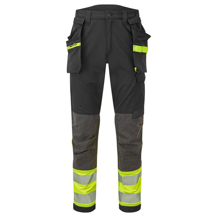 Portwest EV442 EV4 Hi-Vis 4-Way-Stretch Stretch Detachable Holster Class 1 Trousers Yellow/Black Main#colour_yellow-black