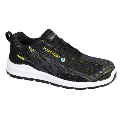 Portwest FC06 Eco Fly S1PS SR FO Metal Free Composite Trainers Black/Yellow Main#colour_black-yellow