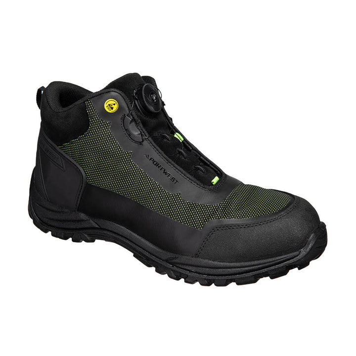 Portwest FE04 Girder S3S ESD SR FO Composite Mid Boots Black/Green Main#colour_black-green