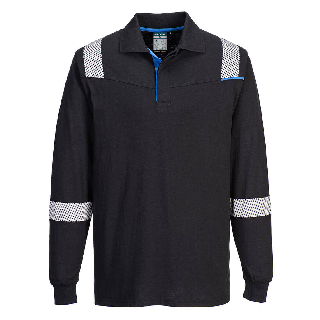 Portwest FR711 WX3 Inherent Flame Resistant Long Sleeve Polo Shirt Black Main#colour_black