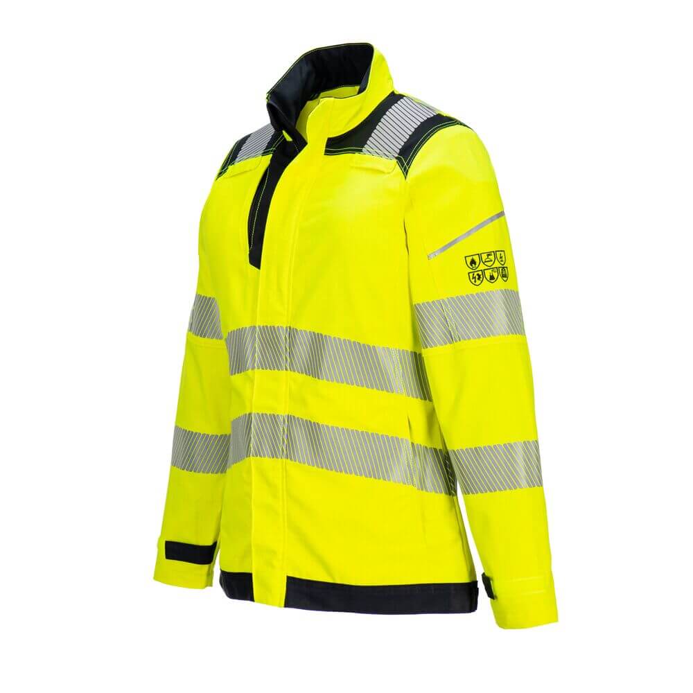 Portwest FR715 PW3 FR Hi-Vis Womens Work Jacket Yellow/Black Image 2#colour_yellow-black