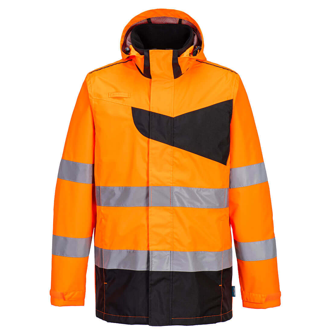 Portwest PW265 PW2 Hi-Vis Waterproof Detachable Hood Rain Jacket Orange/Black Main#colour_orange-black