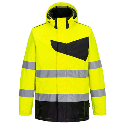 Portwest PW265 PW2 Hi-Vis Waterproof Detachable Hood Rain Jacket Yellow/Black Main#colour_yellow-black