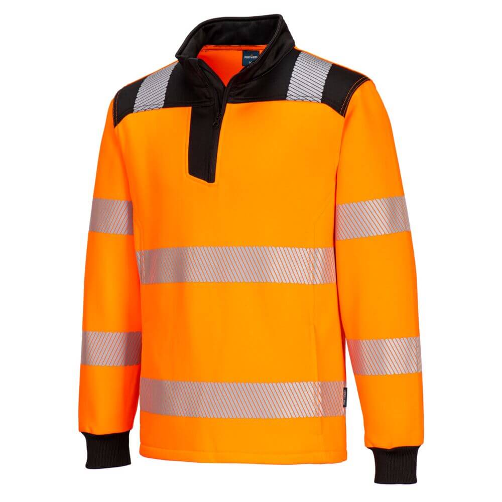 Portwest PW326 PW3 Hi-Vis Quarter Zip Sweatshirt Orange/Black Image 2#colour_orange-black