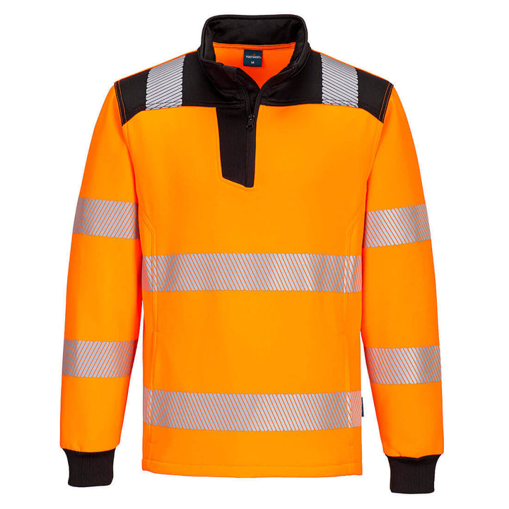 Portwest PW326 PW3 Hi-Vis Quarter Zip Sweatshirt Orange/Black Main#colour_orange-black