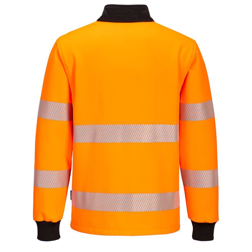 Portwest PW326 PW3 Hi-Vis Quarter Zip Sweatshirt Orange/Black Rear#colour_orange-black