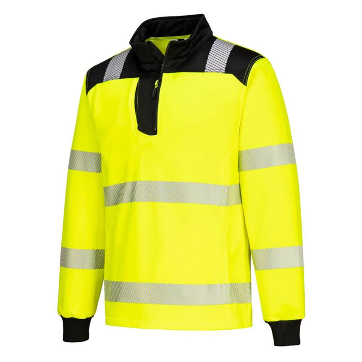 Portwest PW326 PW3 Hi-Vis Quarter Zip Sweatshirt Yellow/Black Image 2#colour_yellow-black