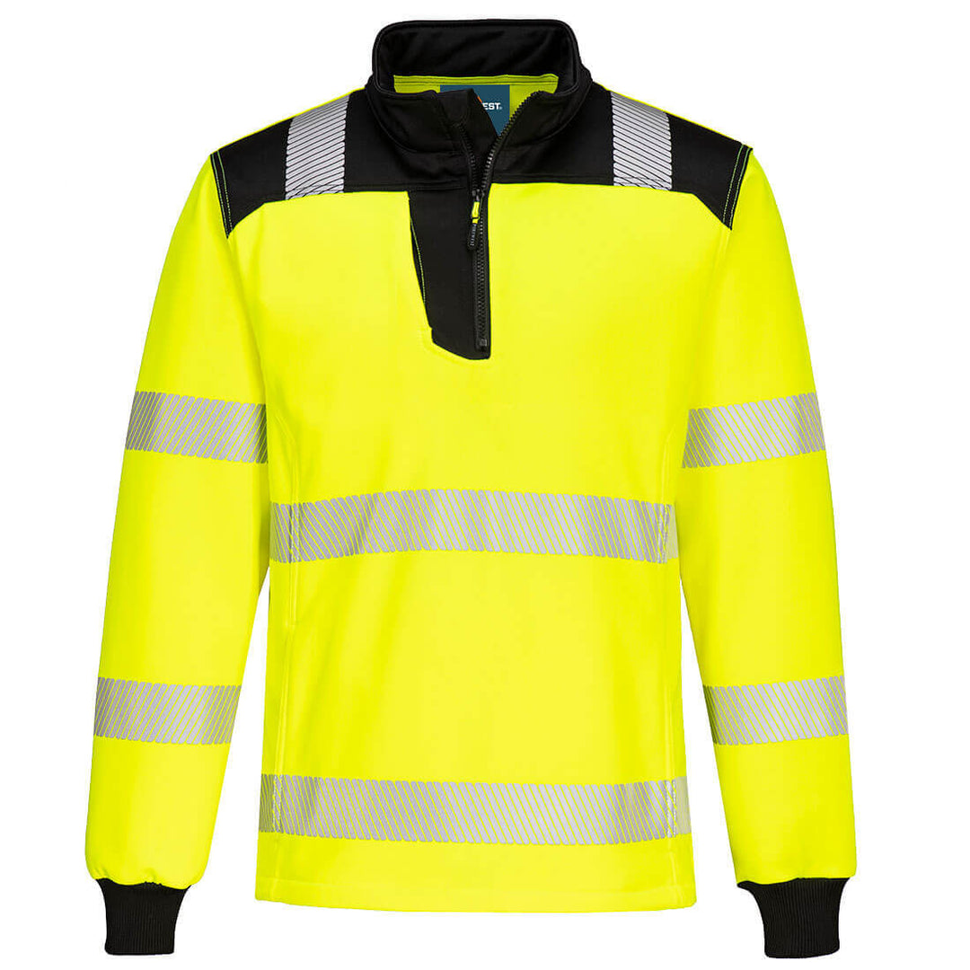 Portwest PW326 PW3 Hi-Vis Quarter Zip Sweatshirt Yellow/Black Main#colour_yellow-black