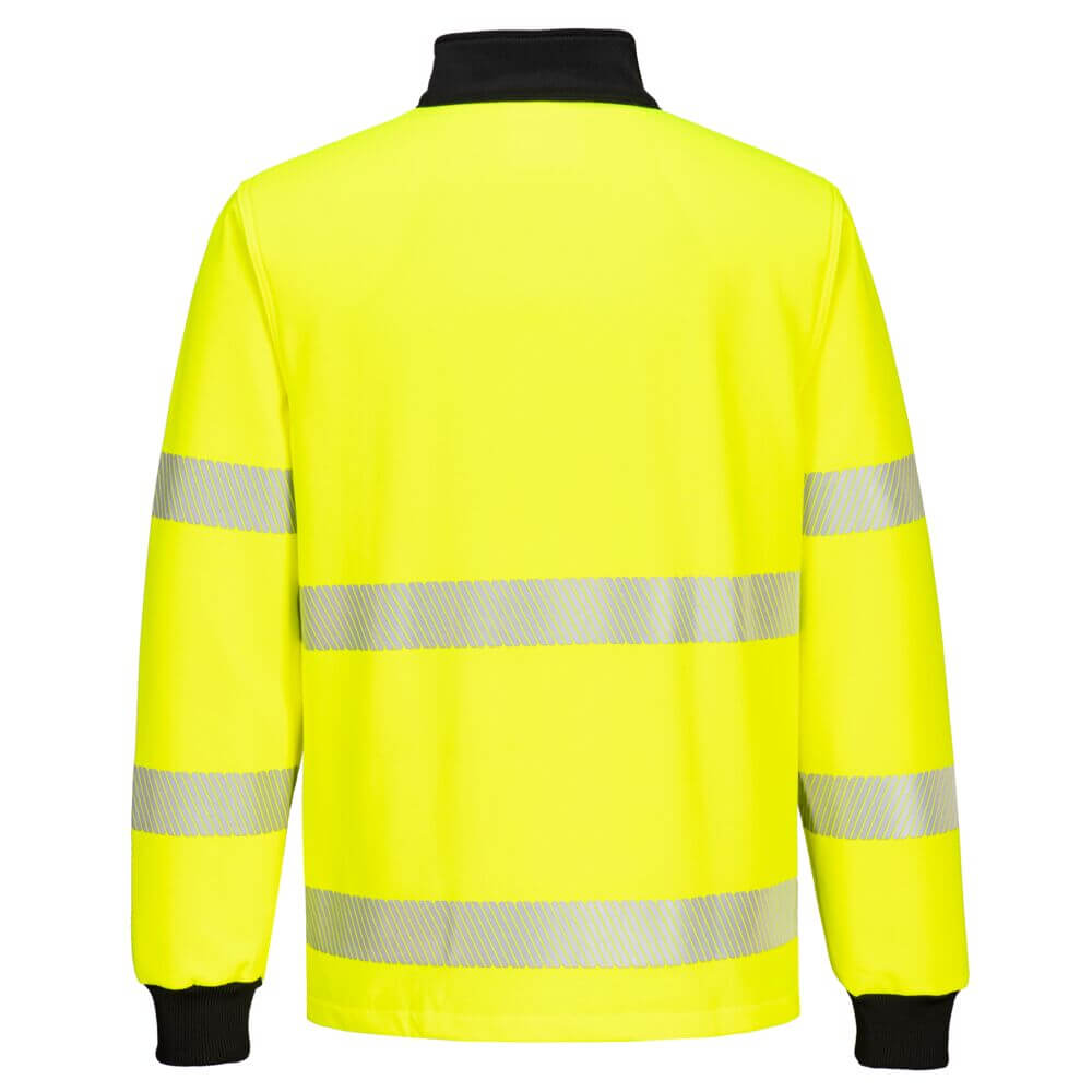 Portwest PW326 PW3 Hi-Vis Quarter Zip Sweatshirt Yellow/Black Rear#colour_yellow-black