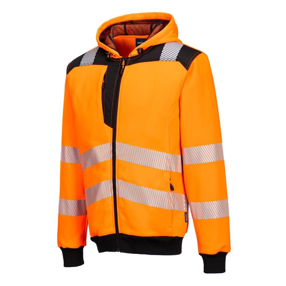 Portwest PW327 PW3 Hi-Vis Zip Hoodie Orange/Black Image 2#colour_orange-black