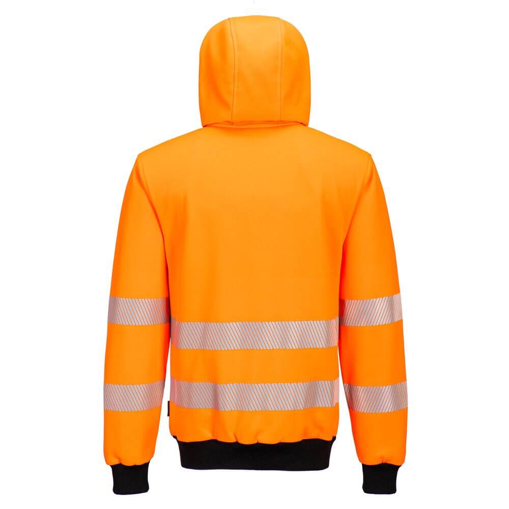 Portwest PW327 PW3 Hi-Vis Zip Hoodie Orange/Black Rear#colour_orange-black