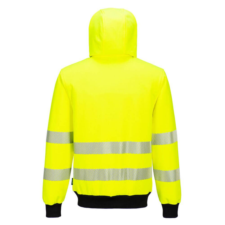 Portwest PW327 PW3 Hi-Vis Zip Hoodie Yellow/Black Rear#colour_yellow-black