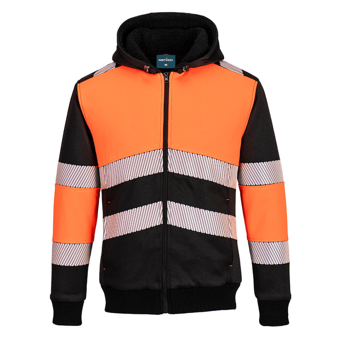 Portwest PW377 PW3 Zipped Class 1 Hi Vis Winter Lined Hoodie Orange/Black Main#colour_orange-black