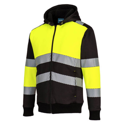 Portwest PW377 PW3 Zipped Class 1 Hi Vis Winter Lined Hoodie Yellow/Black Image 2#colour_yellow-black