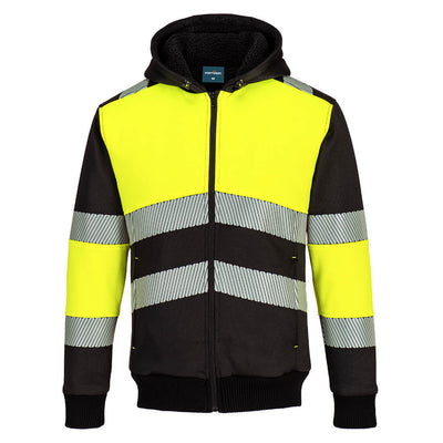 Portwest PW377 PW3 Zipped Class 1 Hi Vis Winter Lined Hoodie Yellow/Black Main#colour_yellow-black