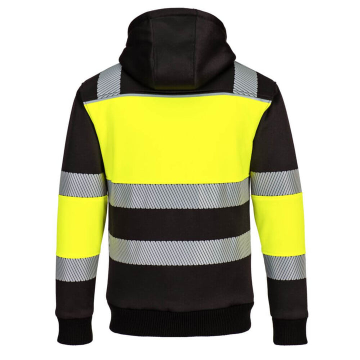 Portwest PW377 PW3 Zipped Class 1 Hi Vis Winter Lined Hoodie Yellow/Black Rear#colour_yellow-black