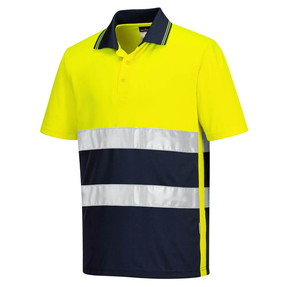 Portwest S175 Hi-Vis Lightweight Contrast Moisture-Wicking Short Sleeve Polo Shirt Yellow/Navy Image 2#colour_yellow-navy