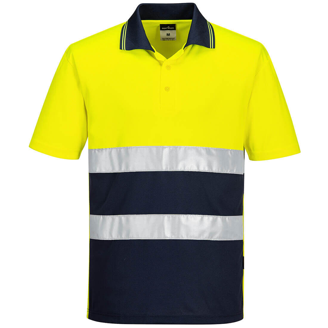 Portwest S175 Hi-Vis Lightweight Contrast Moisture-Wicking Short Sleeve Polo Shirt Yellow/Navy Main#colour_yellow-navy