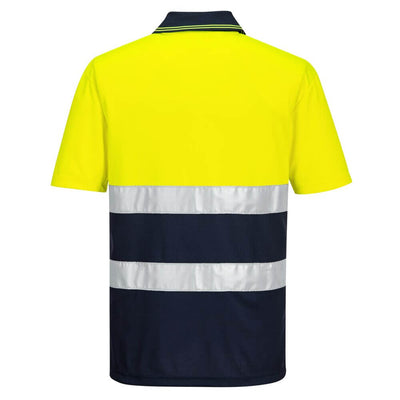 Portwest S175 Hi-Vis Lightweight Contrast Moisture-Wicking Short Sleeve Polo Shirt Yellow/Navy Rear#colour_yellow-navy